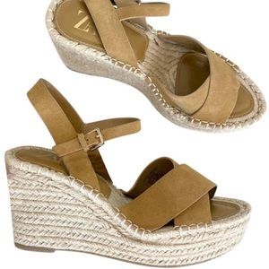 Zara Tan Genuine Suede Leather & Jute SZ 7/ Eu 37 #Wedges